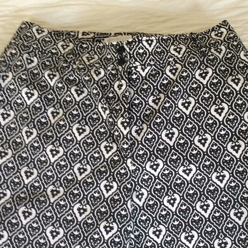 Navy Blue White Design Wide Leg Ankle Crop Pants 8